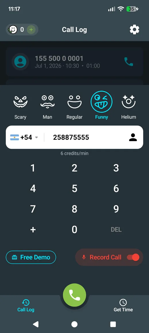 Funcalls dialer with voice effects