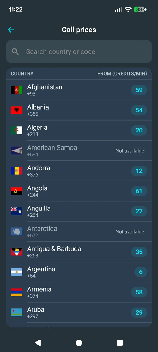 Funcalls per-minute call prices